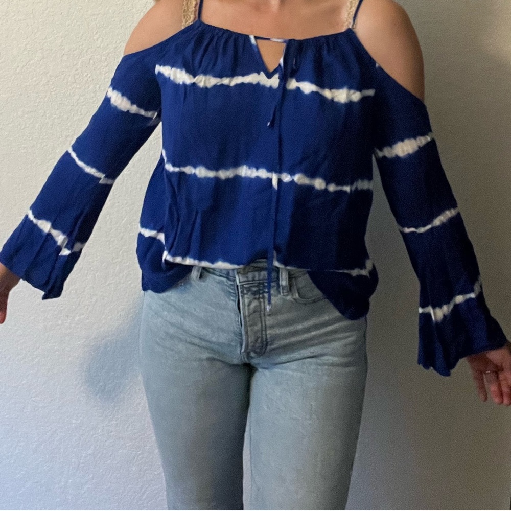 Blue tie dye coastal top